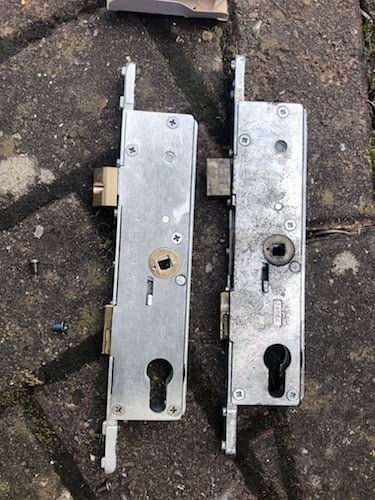 New & broken door lock